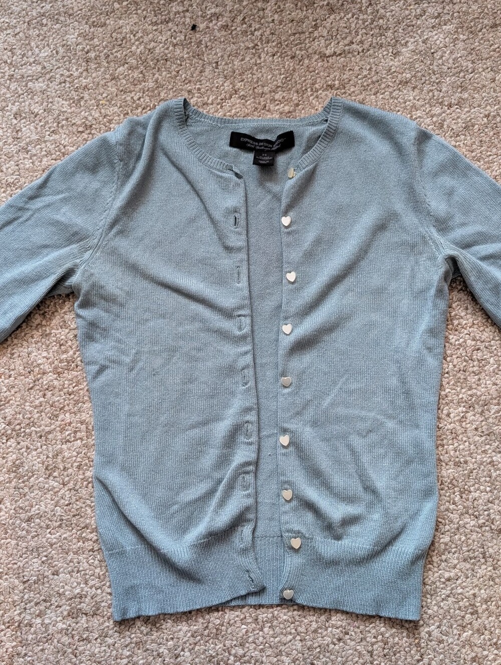 Silk Cashmere Blend Light Blue Cardigan with Heart Button